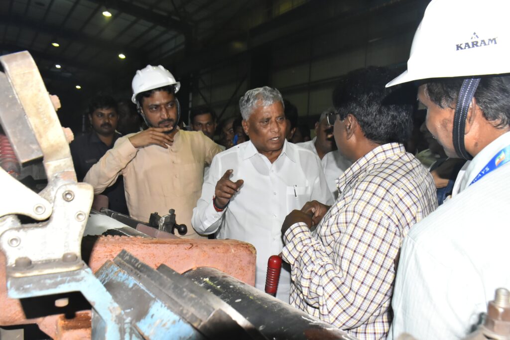 Union Minister V Somanna visited the railway bogie factory in Kadechur-Badihal Industrial Area.