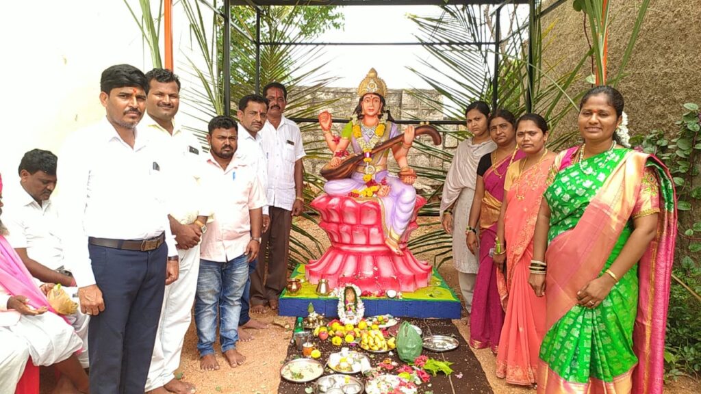 Installation of six feet tall Saraswati idol at Marana Tanda