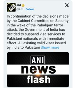 Cancellation of visas for Pakistani nationals with immediate effect